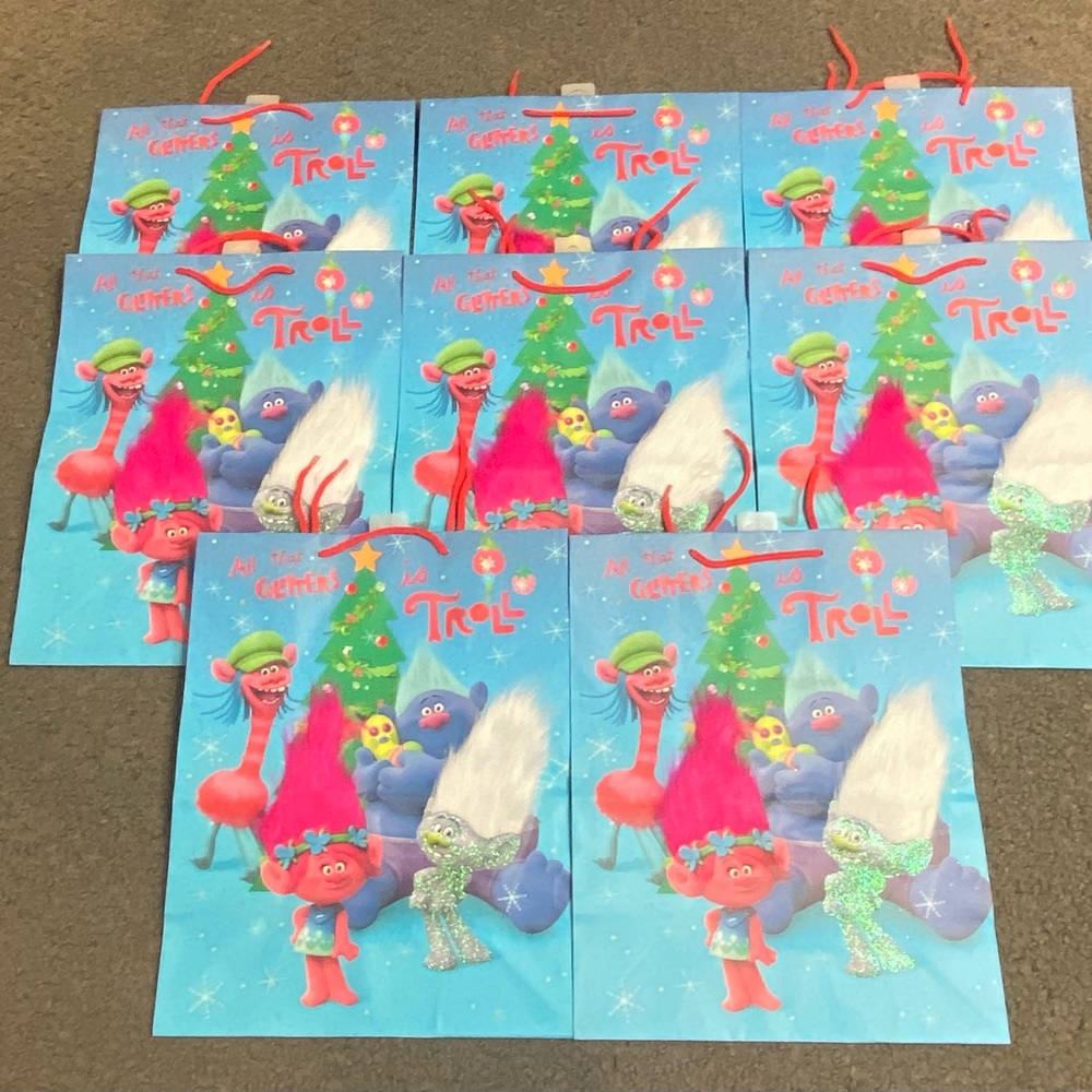 8 All That Glitters is Trolls Christmas Gift Bag Hallmark 10” x 5.75” x 13” New